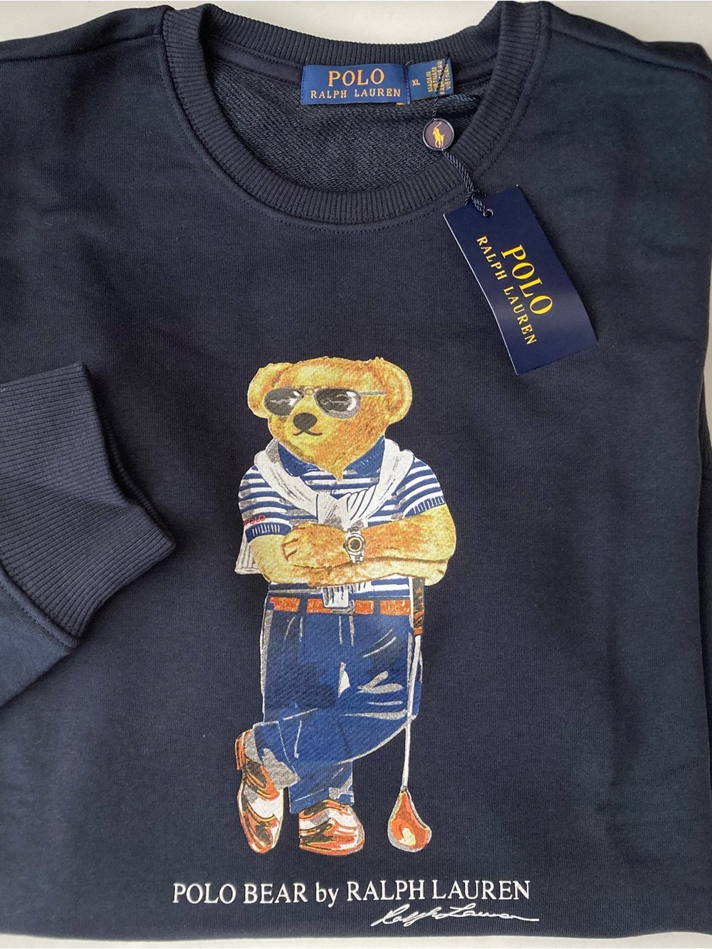 Polo Ralph Lauren Bear Sweatshirt XL Slim Fit Women’s Cotton Navy Blue Crew Neck